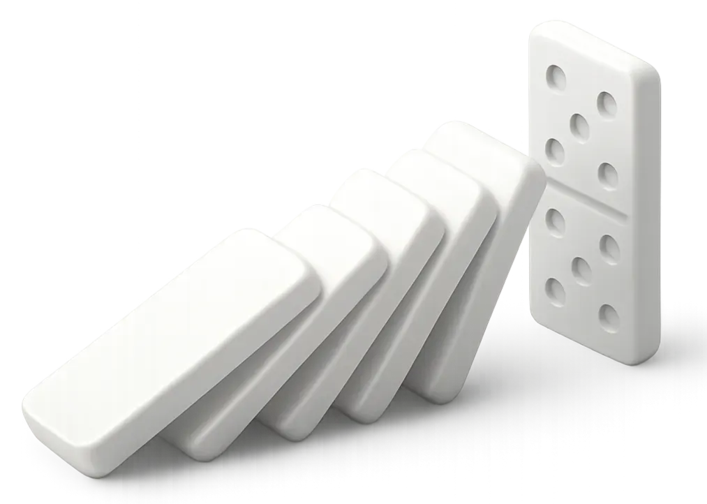 Domino effect visualization representing chain reaction